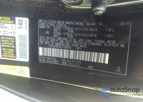 2015 Toyota Sienna Le 7 Passenger из США, поврежденный, VIN 5TDJK3DC0FS120875